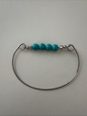Turquoise Bead Silver Bangle Bracelet - Women Jewelry